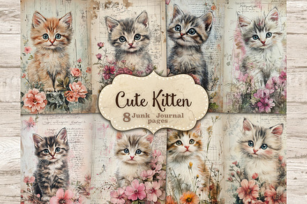Cute Kitten Junk Journal Pages, an Animal Illustration by GlamArtZhanna