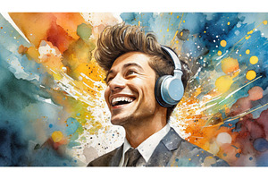 A cheerful man wearing headphones, an Arts & Entertainment Photo by Igor Tichonow