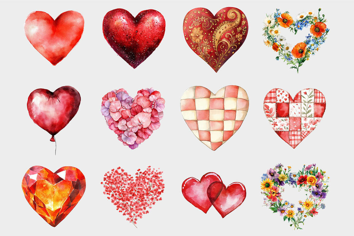 Watercolor Valentine Hearts Clipart, a Seasonal Illustration by Design Market (Photo 4 of 5)