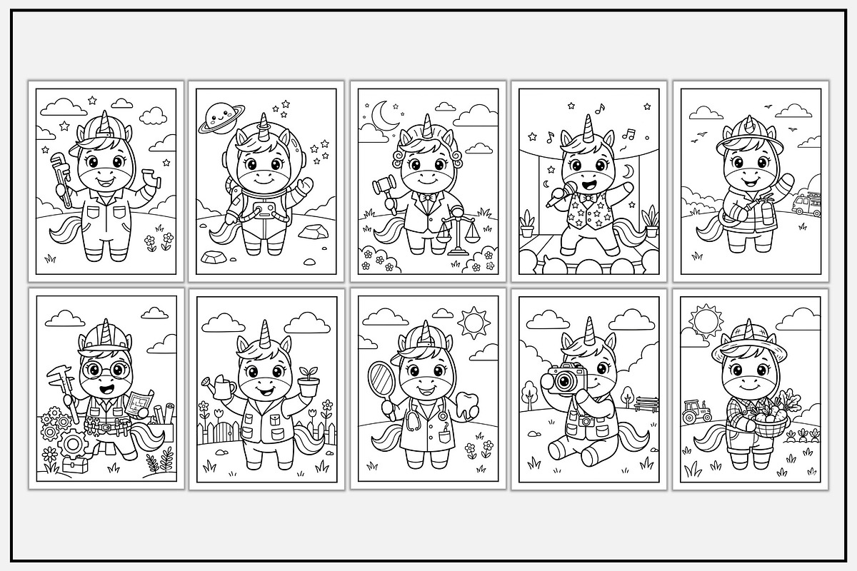 Unicorn at Work Coloring Book, an Animal Illustration by Lamia Emad (Photo 2 of 5)