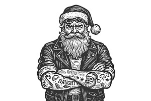 Tattooed tough Santa Claus in, an Illustration by AlexArt