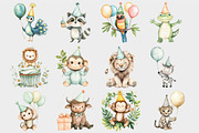 Watercolor Safari Birthday Clipart, a Seasonal Illustration by Design Market (Thumbnail 4 of 5)