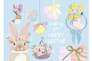 Happy Easter Set with Cute Bunny and, an Object Illustration by Maria Starus