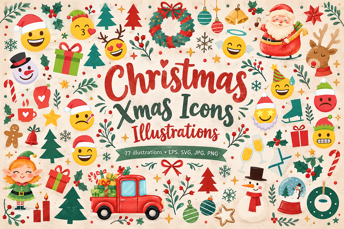 Xmas Icons Clipart | 100% Hand Drawn, a Seasonal Illustration by Anna Studio (Photo 1 of 11)