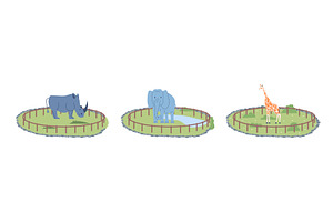 Wild animals in pens on green grass, an Animal Illustration by LadadikArt