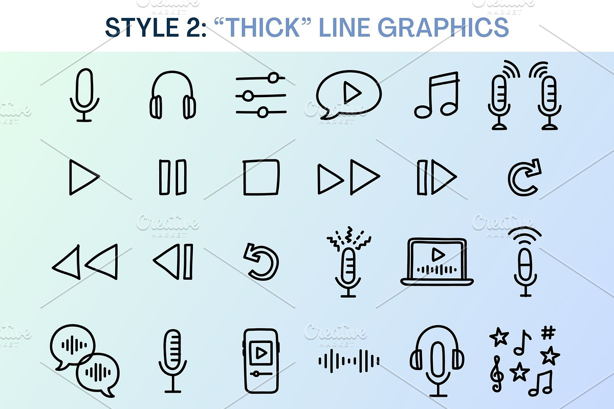 24 Hand-Drawn Podcast Icons, Vector, an Outline Icon by Wellington Cove Design (Photo 4 of 6)