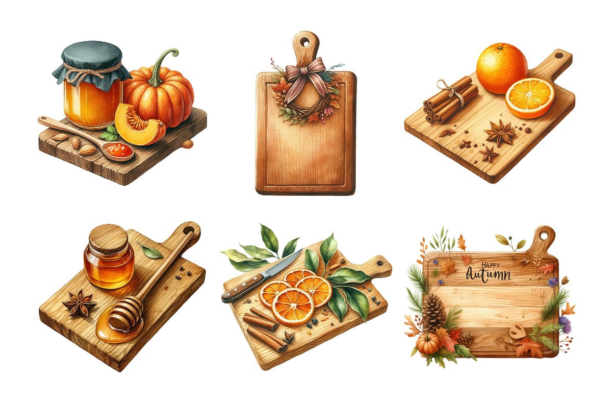 Autumn Cutting Board Clipart Bundle, an Illustration by Daily.Designs (Photo 5 of 5)