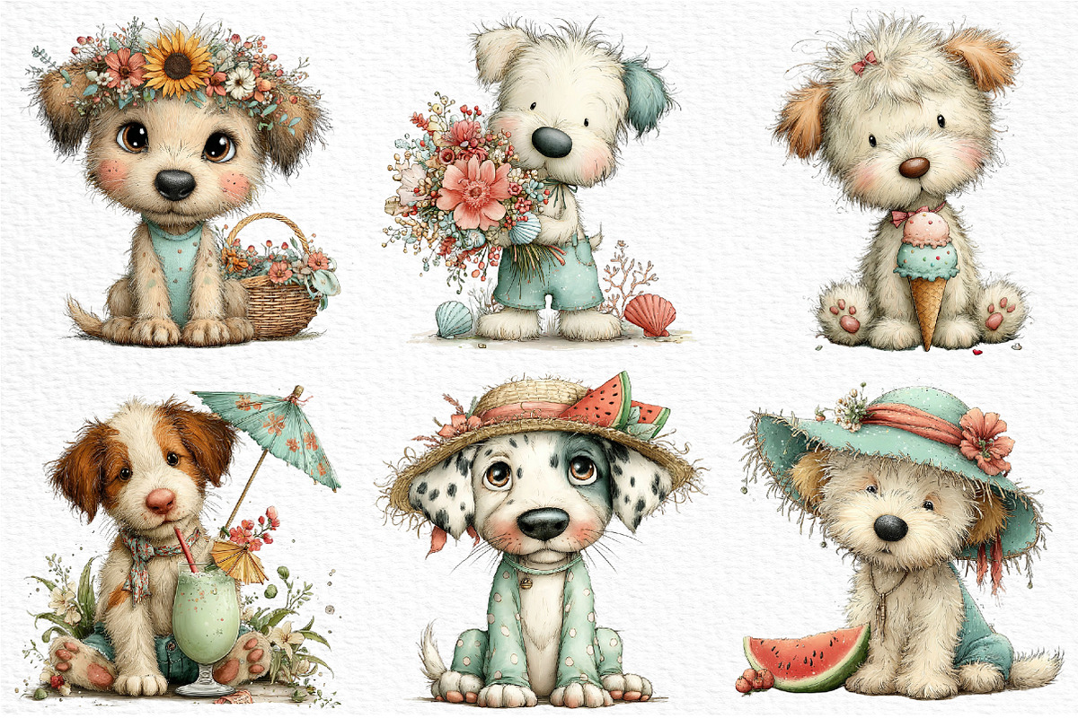 Whimsical Summer Dogs Clipart, an Illustration by Craft Nest (Photo 3 of 11)