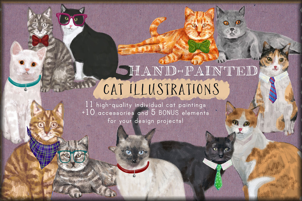 Hand-painted Cats Clip-Art, an Animal Illustration by Cynthia Arre (Photo 1 of 6)