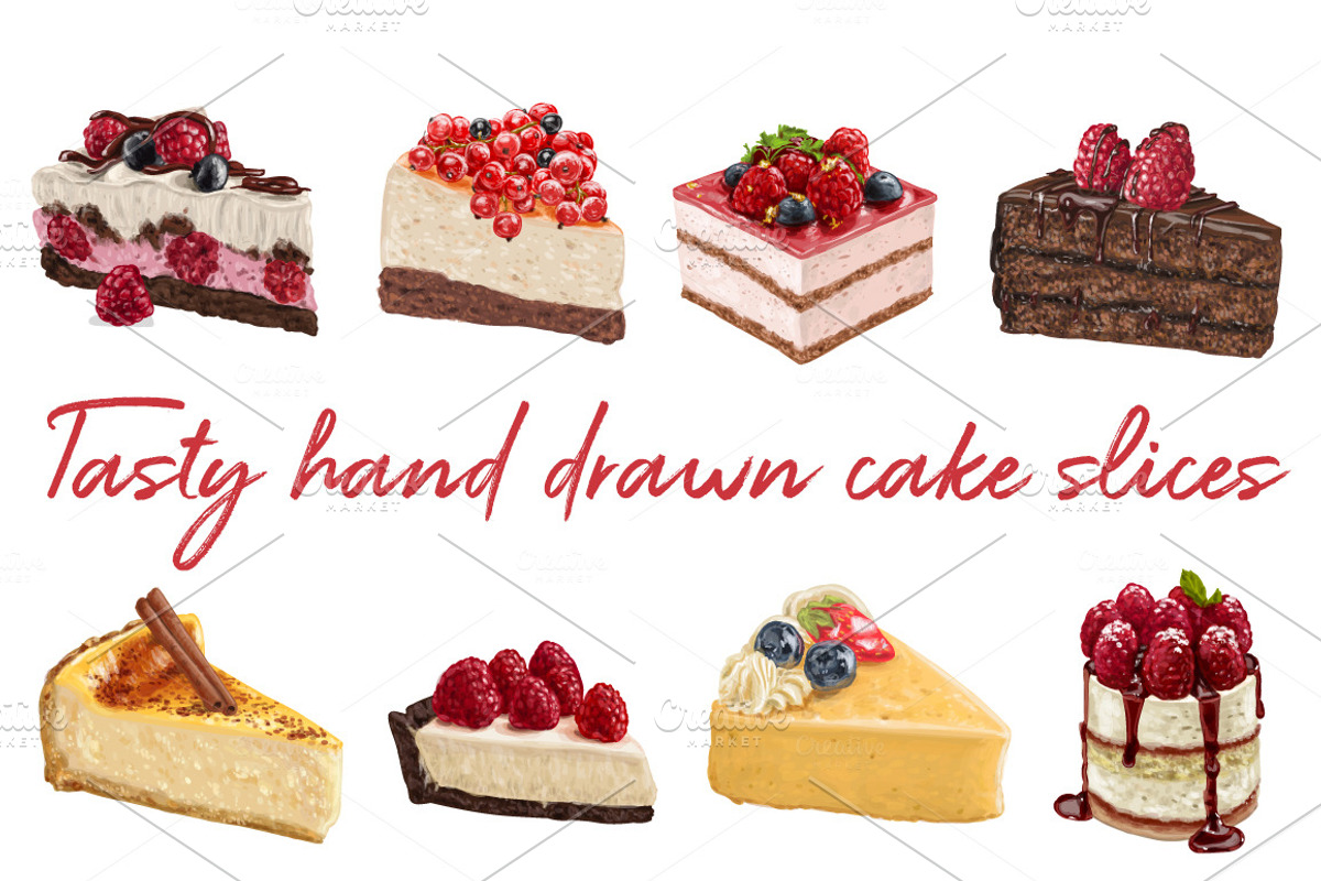 Cake slices VECTOR. 20 illustrations, a Food Illustration by Natalka Dmitrova art (Photo 7 of 15)