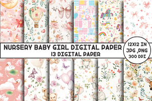 Nursery Baby Girl Digital Paper, a Pattern Graphic by Designking