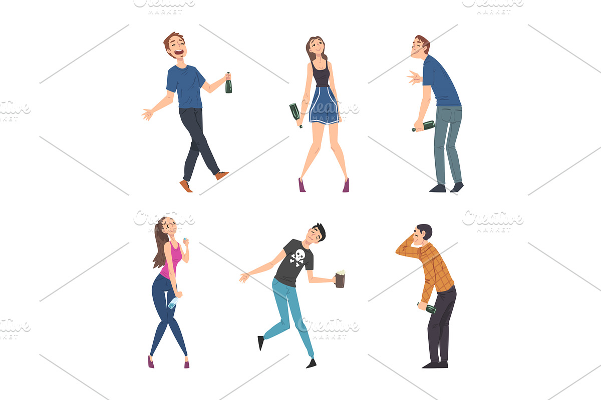 Man and Woman with Alcohol Bottle, a Person Illustration by TopVectors