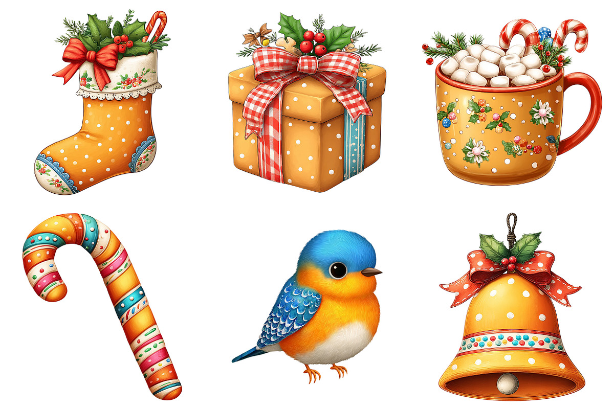 Retro Pastel Christmas Clipart, an Illustration by Craft Nest (Photo 6 of 10)