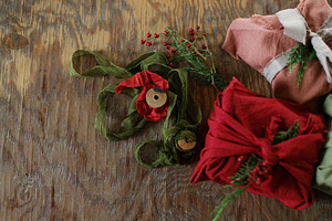Zero waste christmas gifts flat lay. Stylish christmas presents, a Holiday Photo by Sonjachni