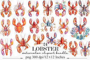 Watercolor Lobster Clipart, an Illustration by Designking