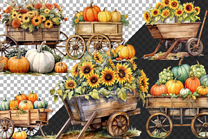 Autumn Wheelbarrows Clipart Set