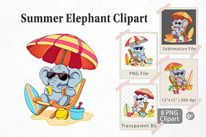 Summer Elephant Clipart, a Graphic by Artnoy