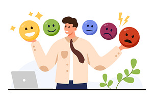 Businessman Holding Emoji Mood, a Technology Illustration by Flashvector