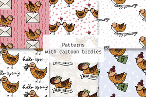 Patterns with cartoon birdies