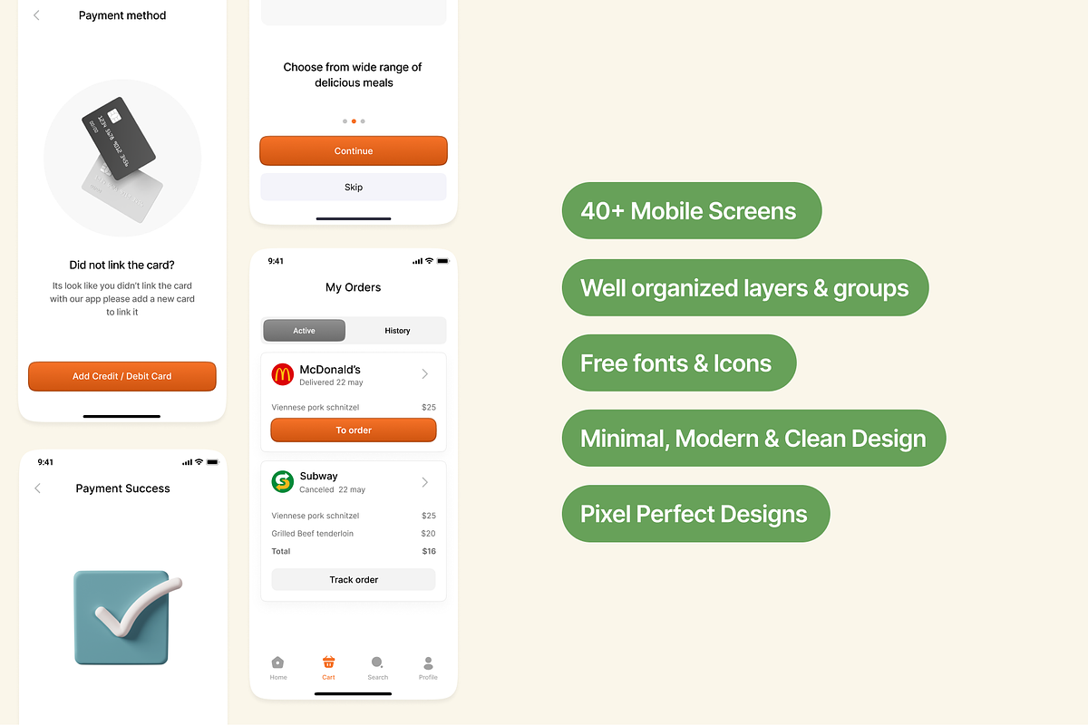 Food App UI Kit – 40+ Figma Screens, an App Template by Trilo designs (Photo 2 of 5)