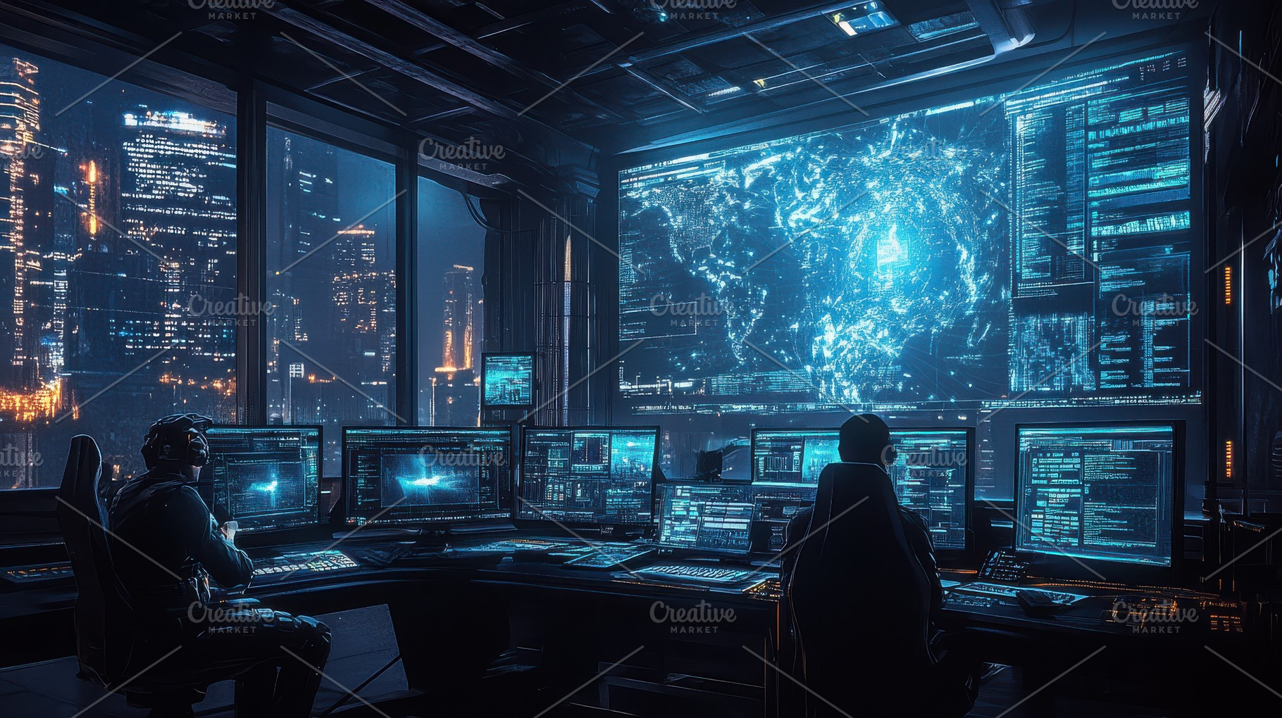 Cybersecurity experts analyze data i, a Background Photo by Pixeness
