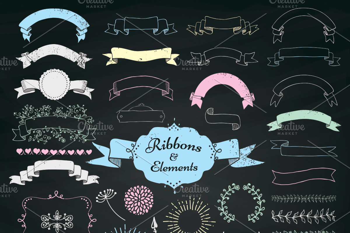 Chalk Drawing Ribbons and Elements, an Object Graphic by Olya Creative