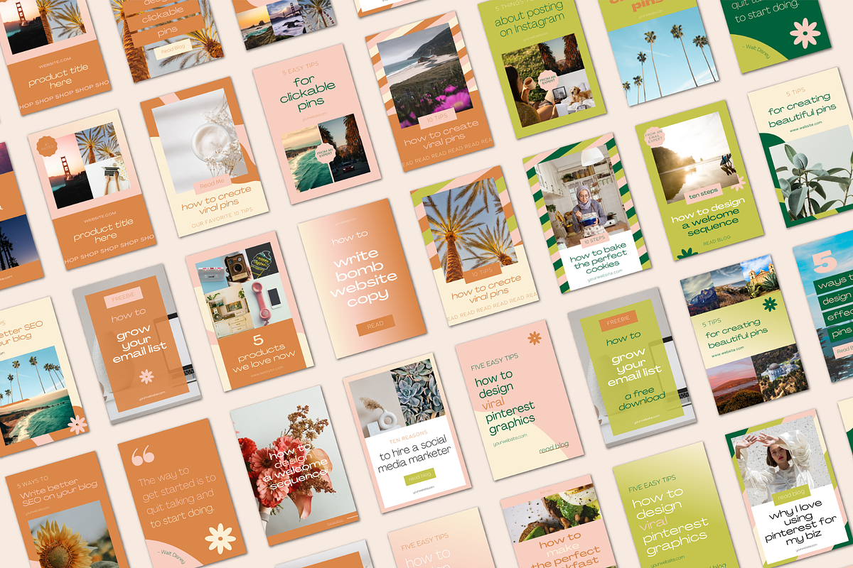 50 Retro Pinterest Templates, a Social Media Template by Lucky Bee Creative Studio (Photo 2 of 9)