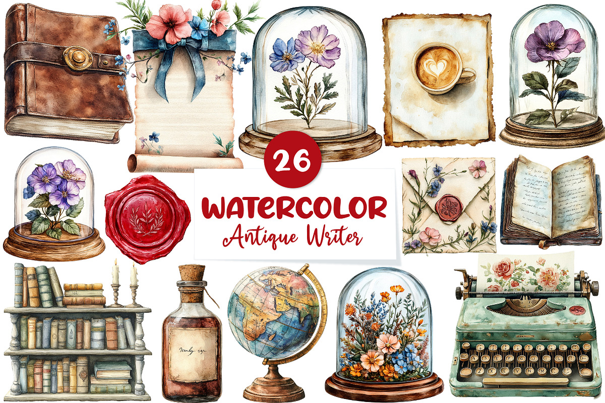 Antique Writer Clipart, an Illustration by CreationArt (Photo 1 of 5)