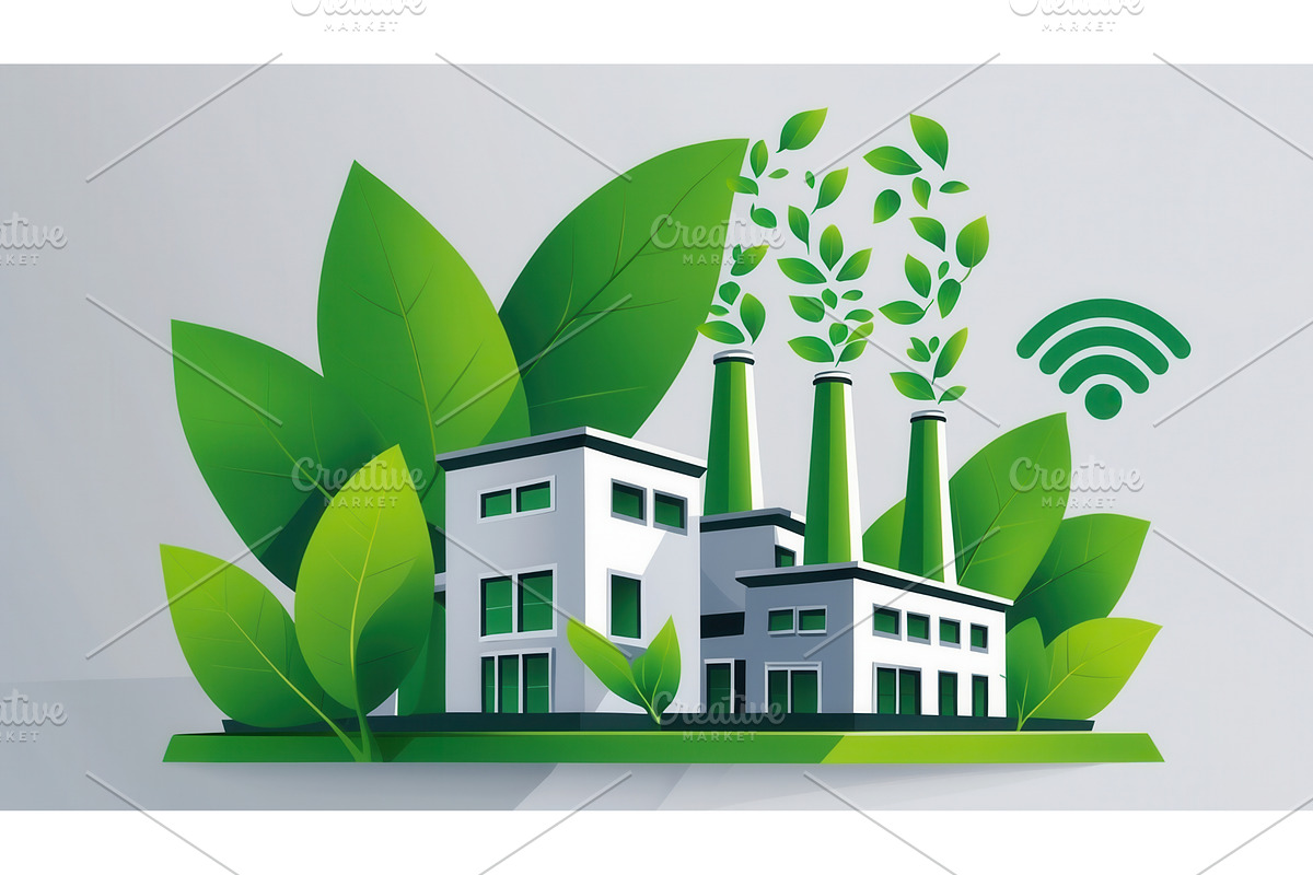 Eco-friendly factory surrounded by, an Illustration by tilialucida