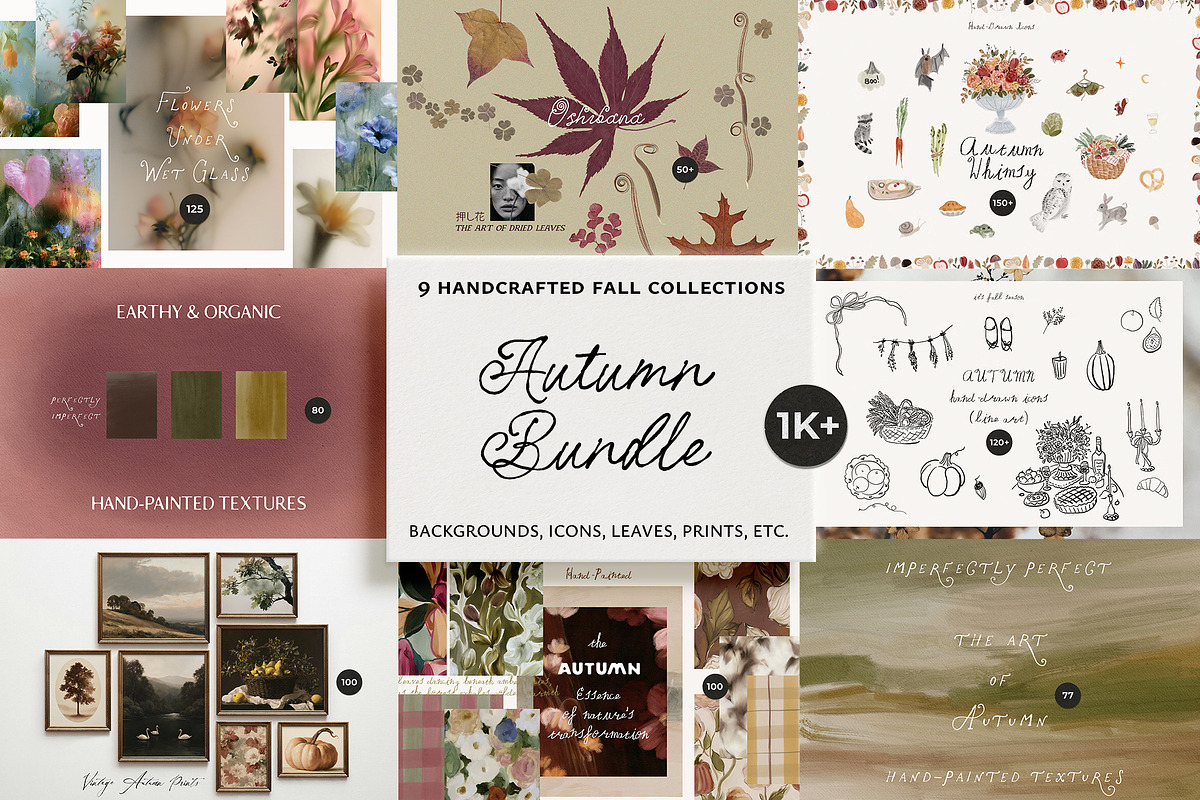 AUTUMN BUNDLE Textures Icons Prints, an Object Graphic by Lana Elanor (Photo 1 of 10)