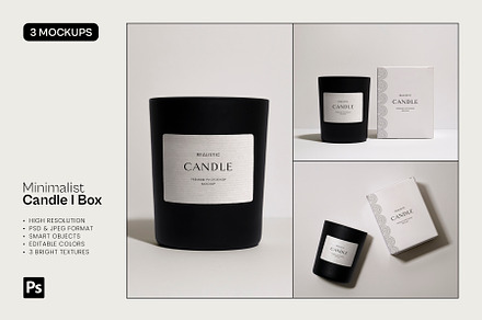 Minimalist Candle & Box - 3 Mockups