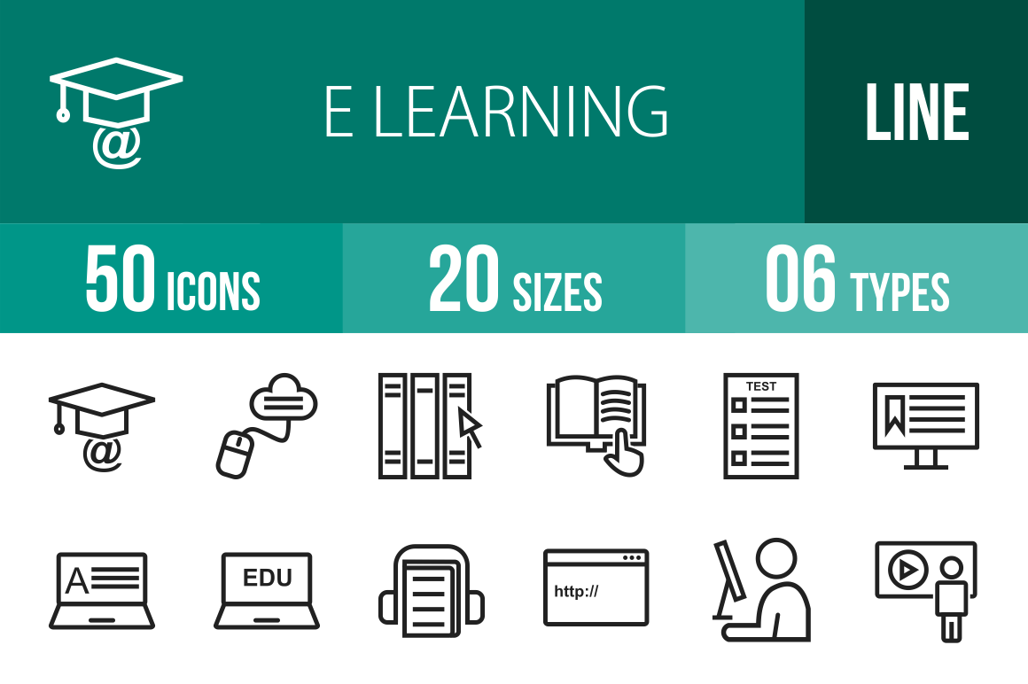 50 E Learning Line Icons, an Outline Icon by IconBunny