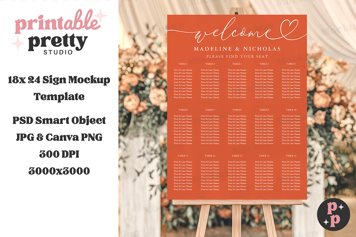 Peach Floral Wedding Sign Mockup PSD, a Product Mockup by Printable Pretty Studio (Photo 3 of 9)