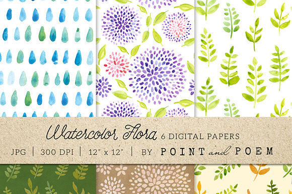 Watercolor Digital Paper Flora preview 5