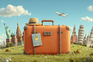 Vintage Suitcase Travel World Landma, a Photo by Pixeness Studio