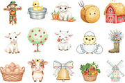 Watercolor Cute Farm Clipart, an Illustration by Designking (Thumbnail 2 of 5)