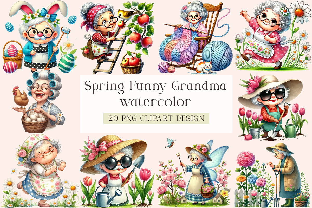 Spring Funny Grandma Clipart, a Seasonal Illustration by DreamArtGraphic (Photo 1 of 4)