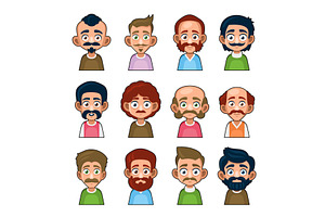 Cute Man Character Set With Mustache