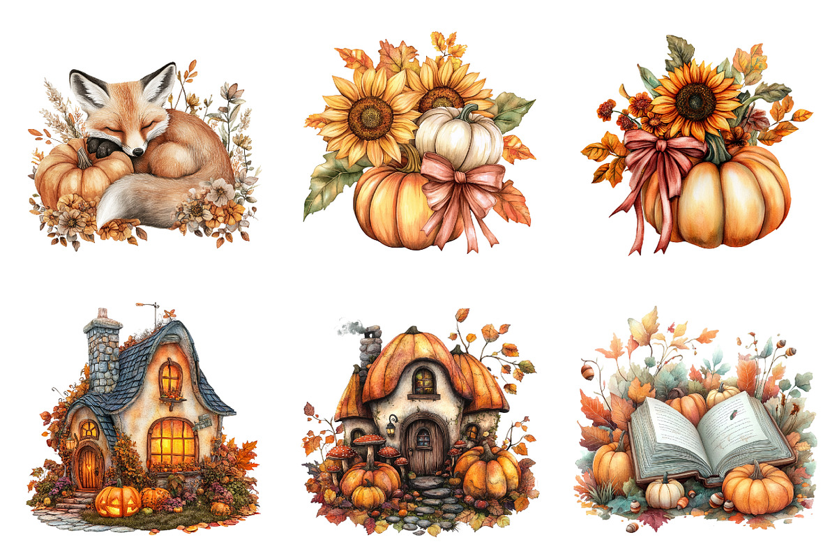 Watercolor Cute Autumn Fall Clipart, a Transportation Illustration by SinaCreation (Photo 4 of 9)