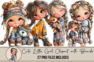 Cute Little Girl Clipart with Braids, an Illustration by DreamArtGraphic