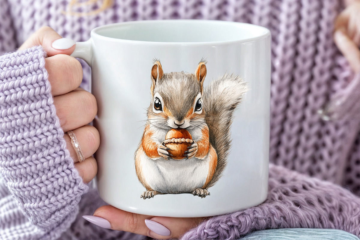 Watercolor Autumn Squirrel Clipart, an Illustration by Pixels.Craft (Photo 6 of 7)