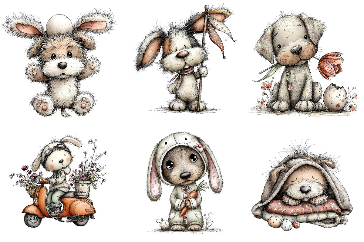 Whimsical Easter Dog Clipart, an Illustration by CreationArt (Photo 3 of 6)