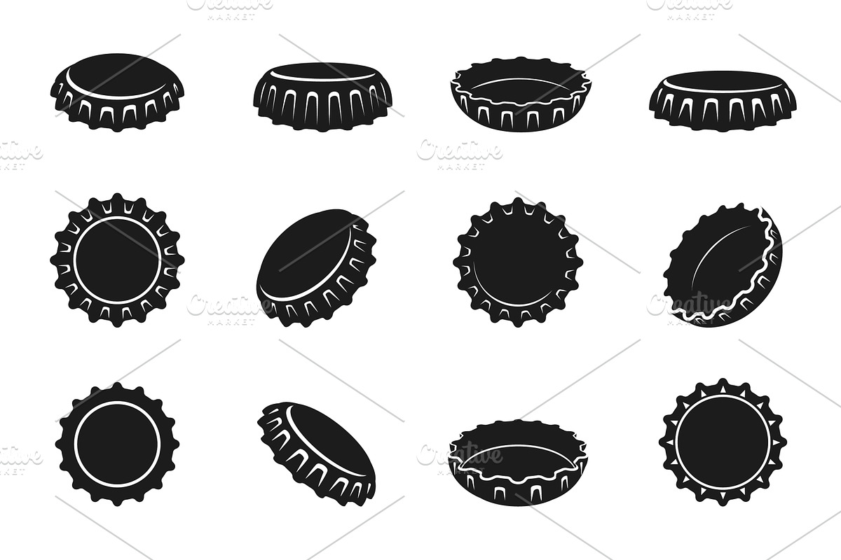 Black bottle caps silhouettes, an Illustration by Valerie Bodnar