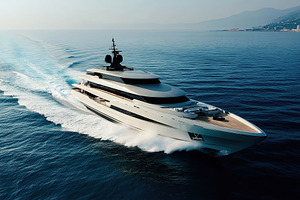 Luxury yacht gracefully navigates calm waters near a stunning coastline, a Transportation Photo by AlyaAnd
