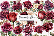 Vintage Burgundy Roses Clipart, an Illustration by Designworld (Thumbnail 1 of 6)