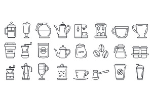 Barista Coffee Icons Set, Outline