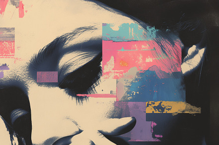 A stylized portrait of a woman with a contemplative expression, featuring abstr, a Wallpaper Graphic by Textures & Backgrounds