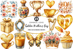 Golden Mother's Day Clipart PNG, an Illustration by SinaCreation