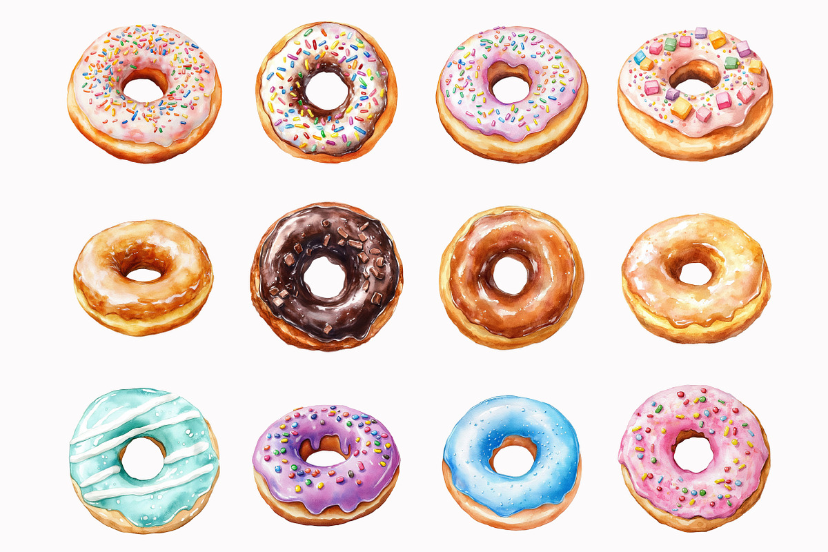 Watercolor Donuts Clip Art, an Illustration by Design Market (Photo 2 of 4)