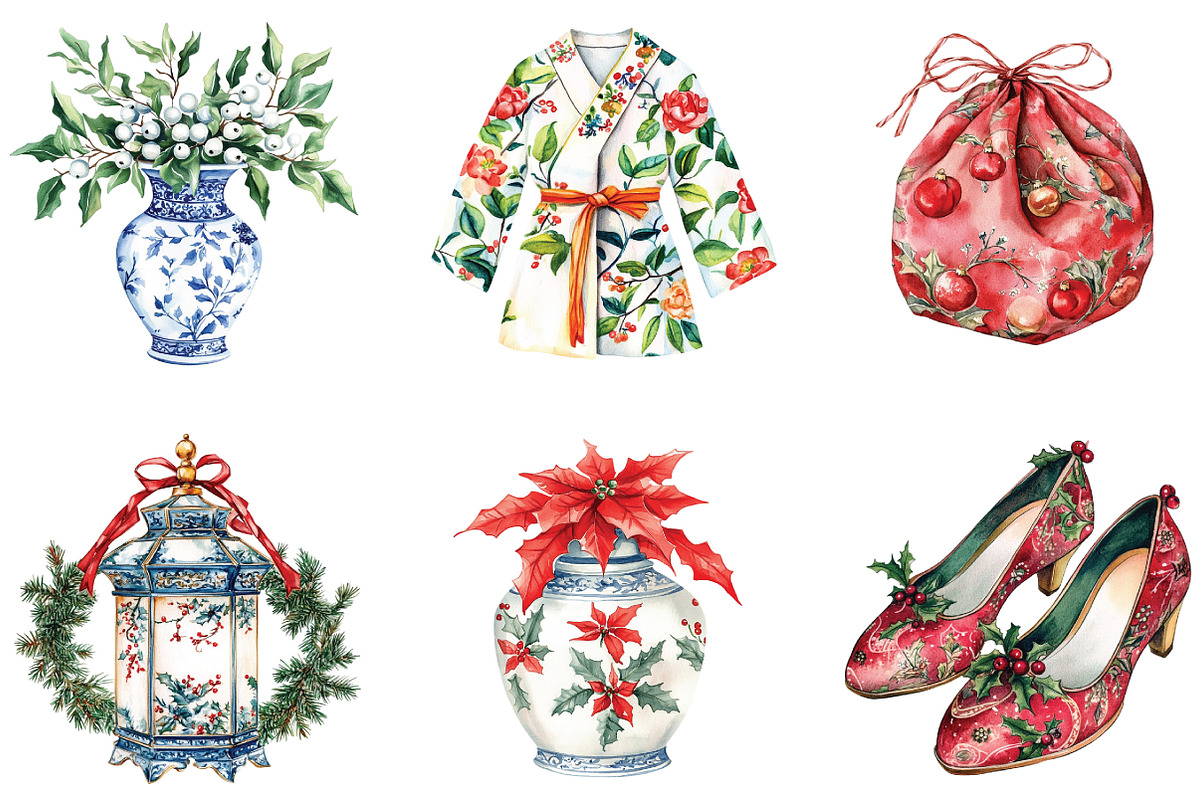 Chinoiserie Christmas Clipart, an Illustration by CraftArtStudio (Photo 3 of 6)